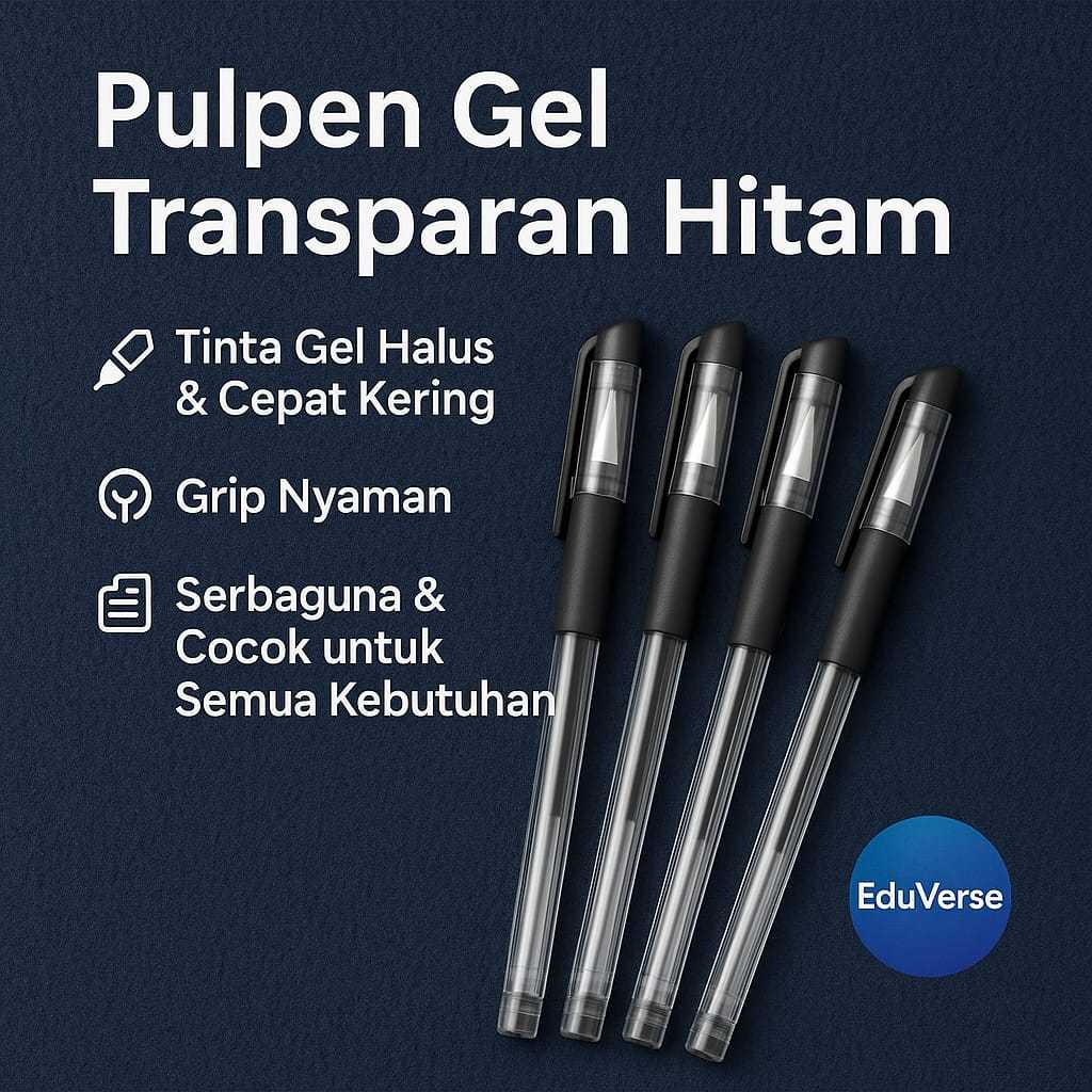 

Pulpen Gel Transparan Hitam – Pena Gel 0.5 mm - Tinta Halus, Desain Elegan