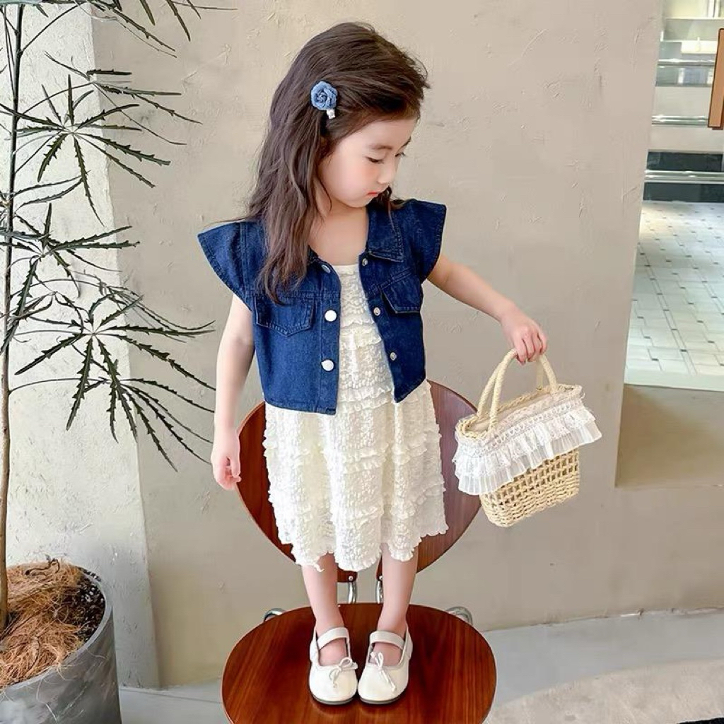 Dres anak 2in1 Rompi jeans sisa tag 130