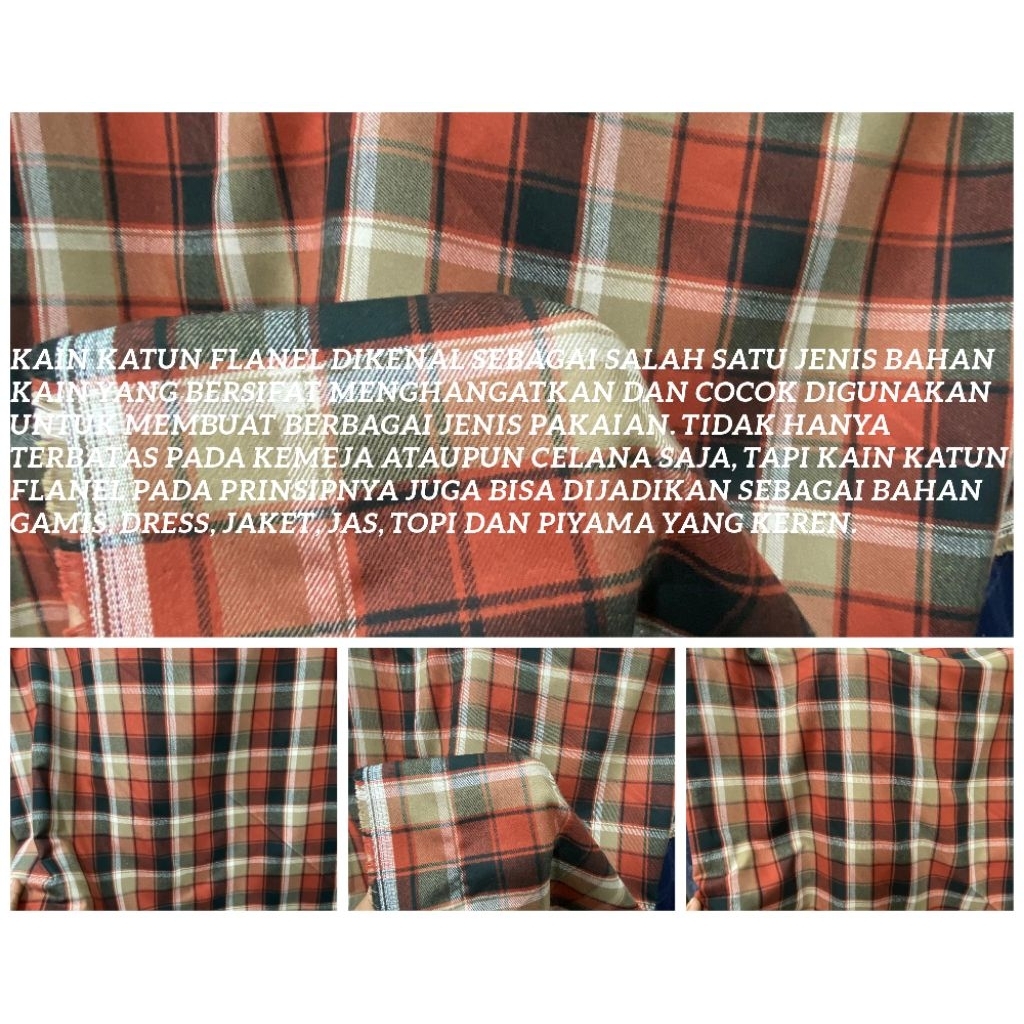 kain katun flanel Kotak-kotak kain katun flanel UNIQLO kain meteran harga per 0,5 meter