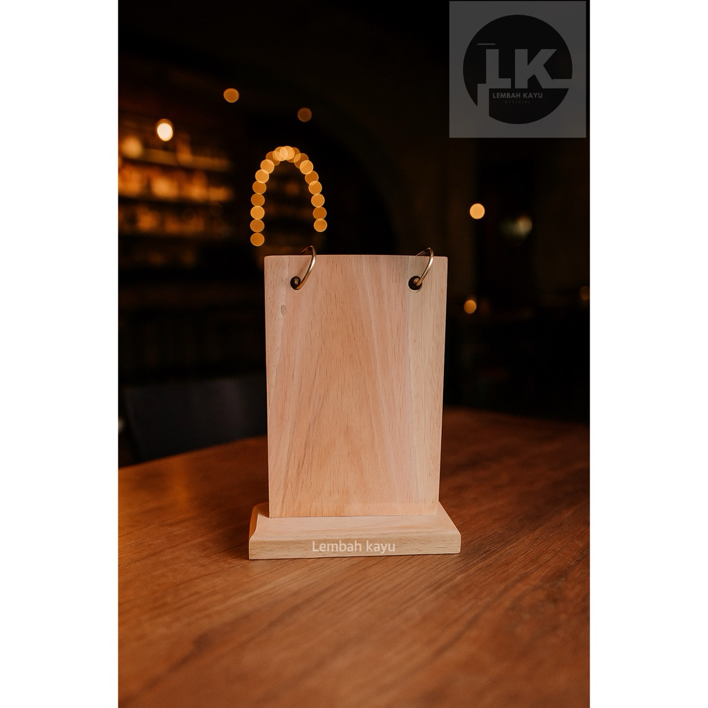 

stand menu A6 papan pajangan menu kayu daftar menu kayu mahoni