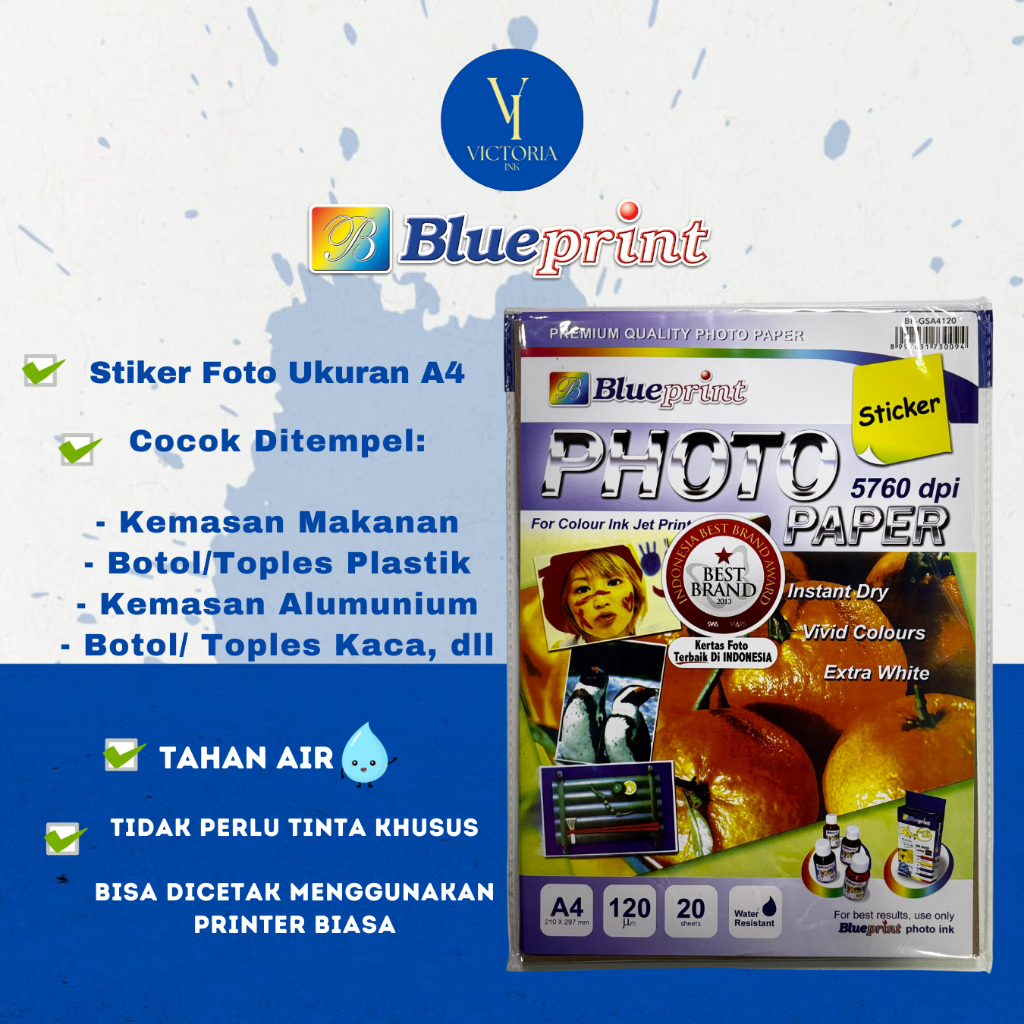 

Kertas Stiker Blueprint A4 120gsm Sticker Blueprint A4 Tahan Air Stiker Foto Print A4