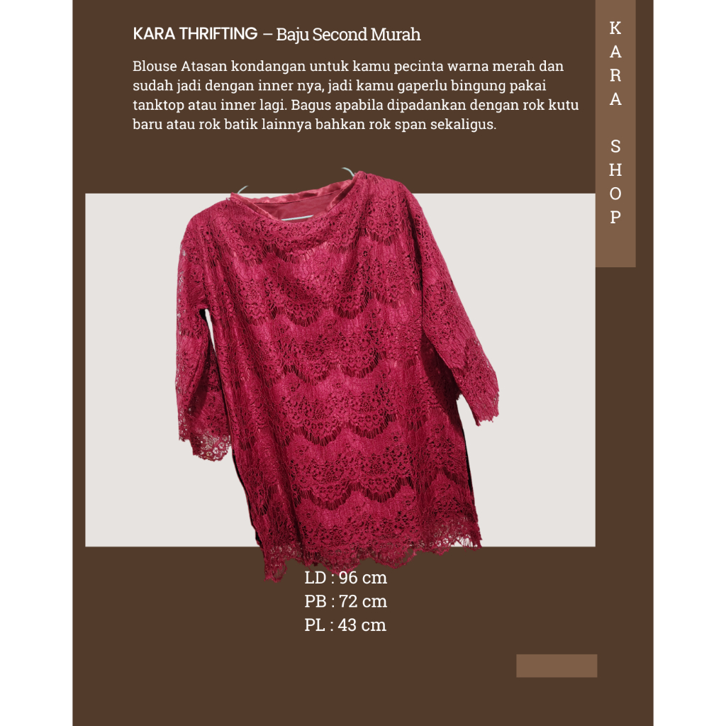 Blouse Brokat Maroon Inner Jadi – Lengan ¾