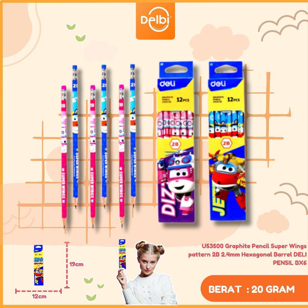 

Pensil 2B Deli Graphite Super Wings(random) 12pcs/Box EU53500 U53500 Graphite Pencil Super Wings pattern 2B 2.4mm Hexagonal Barrel