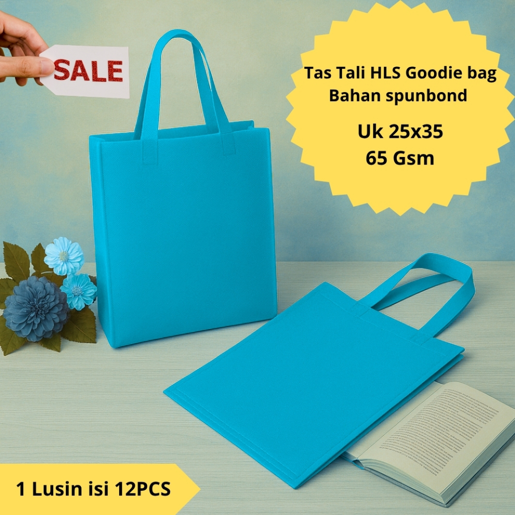 

Tas HLS goodie bag | Bahan Spunbound | Ukuran 25x35 (1 Lusin isi 12 PCS) 65gsm | stylish & ekonomis