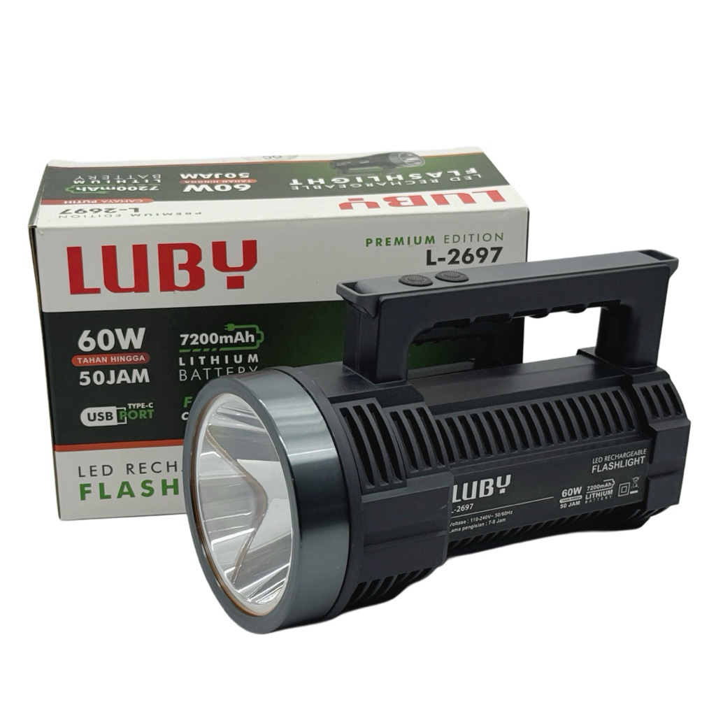 senter Luby 60 watt L 2697 Senter Tangan Original Luby Tahan 50 Jam Charger USB Tipe C