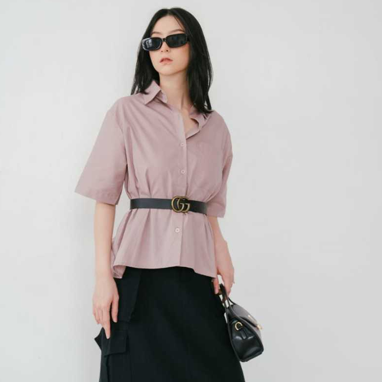 Atasan Baju Blouse kerja jumbo model baru korea wanita katun polos lengan pendek TBSA9