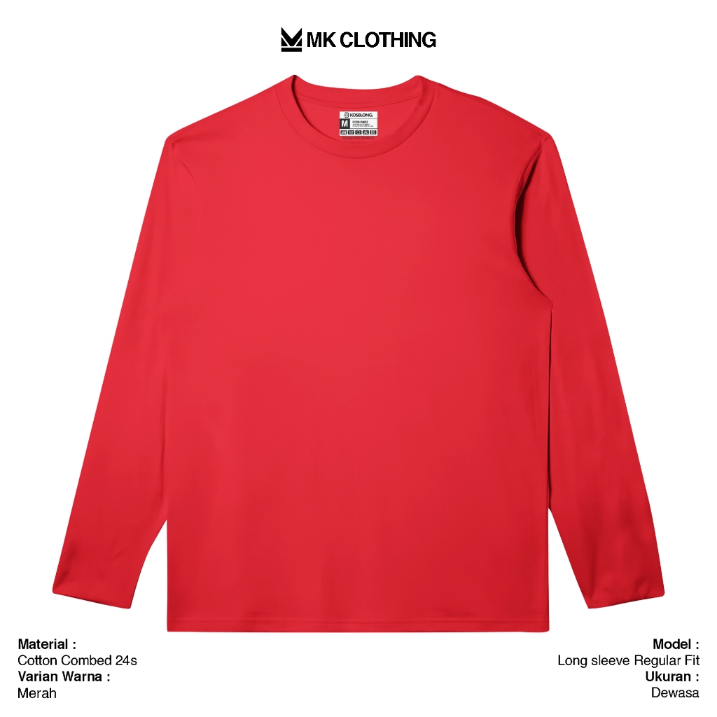 Kaos Polos 24s Dewasa Pria dan Wanita Unisex Lengan Panjang - Merah
