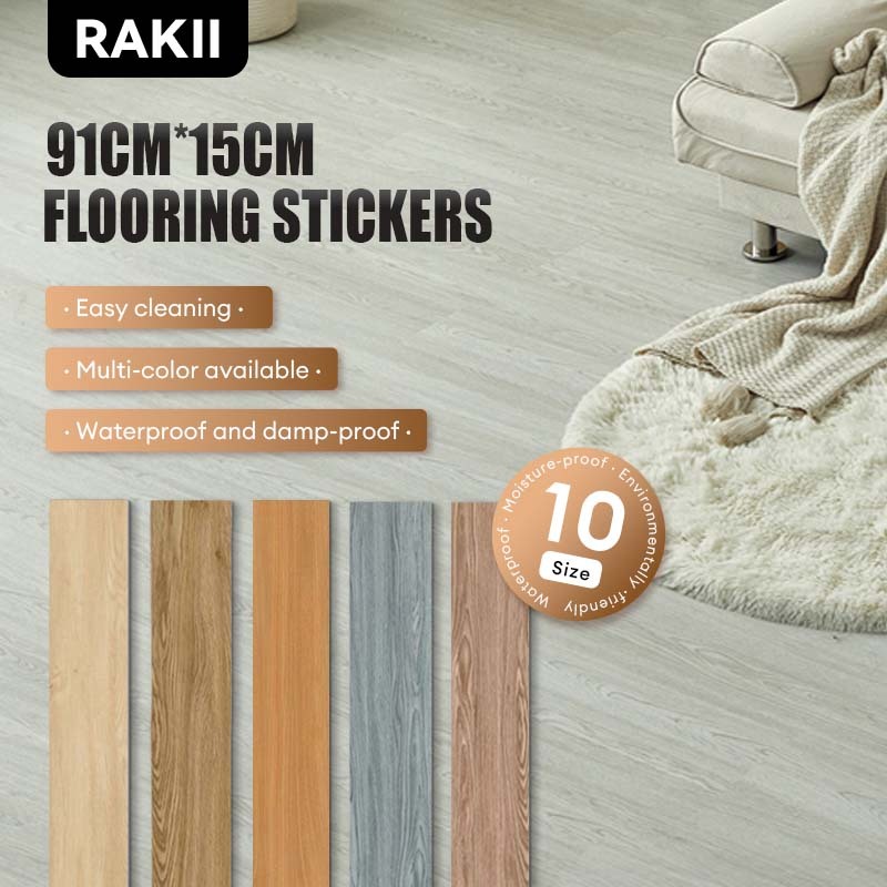 10pcs Floor Vinyl Lantai Stiker /Stiker Lantai Perekat Motif Kayu/Dengan Lem Wallpaper