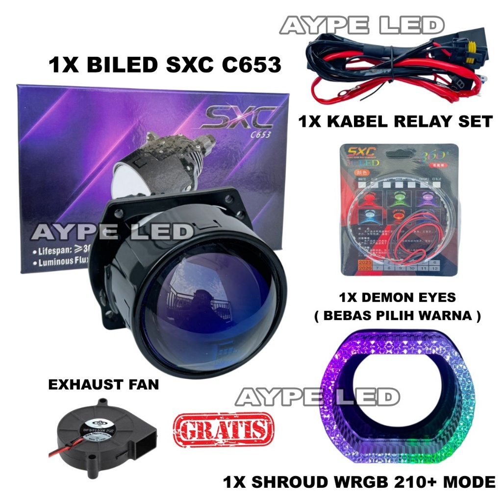 Biled Projector 2,5 inch C653 SXC Mobil/Motor 2.5 Inch 60W Lensa Bluelens Kembar MK1 MKL
