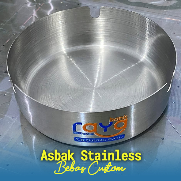Asbak Stainless Desain Custom, Asbak Stainless Diameter 10cm, Asbak Stainless Custom Stiker Print DT