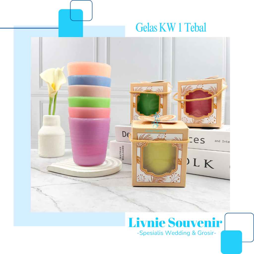 Souvenir Gelas Plastik TEBAL Lokal KEMAS MIKA / BOX