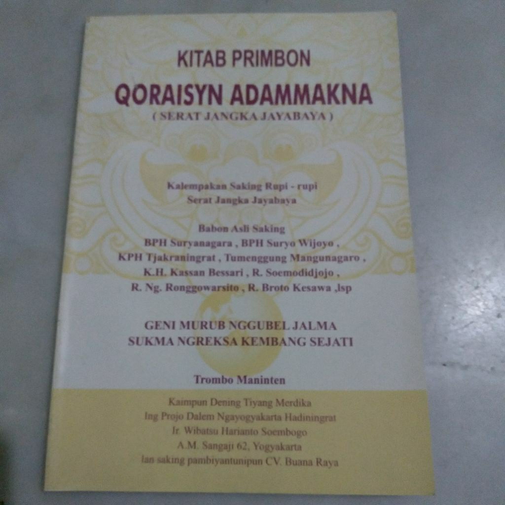 KITAB PRIMBON QORAISYN ADAMMAKNA ( SERAT JANGKA JAYABAYA)