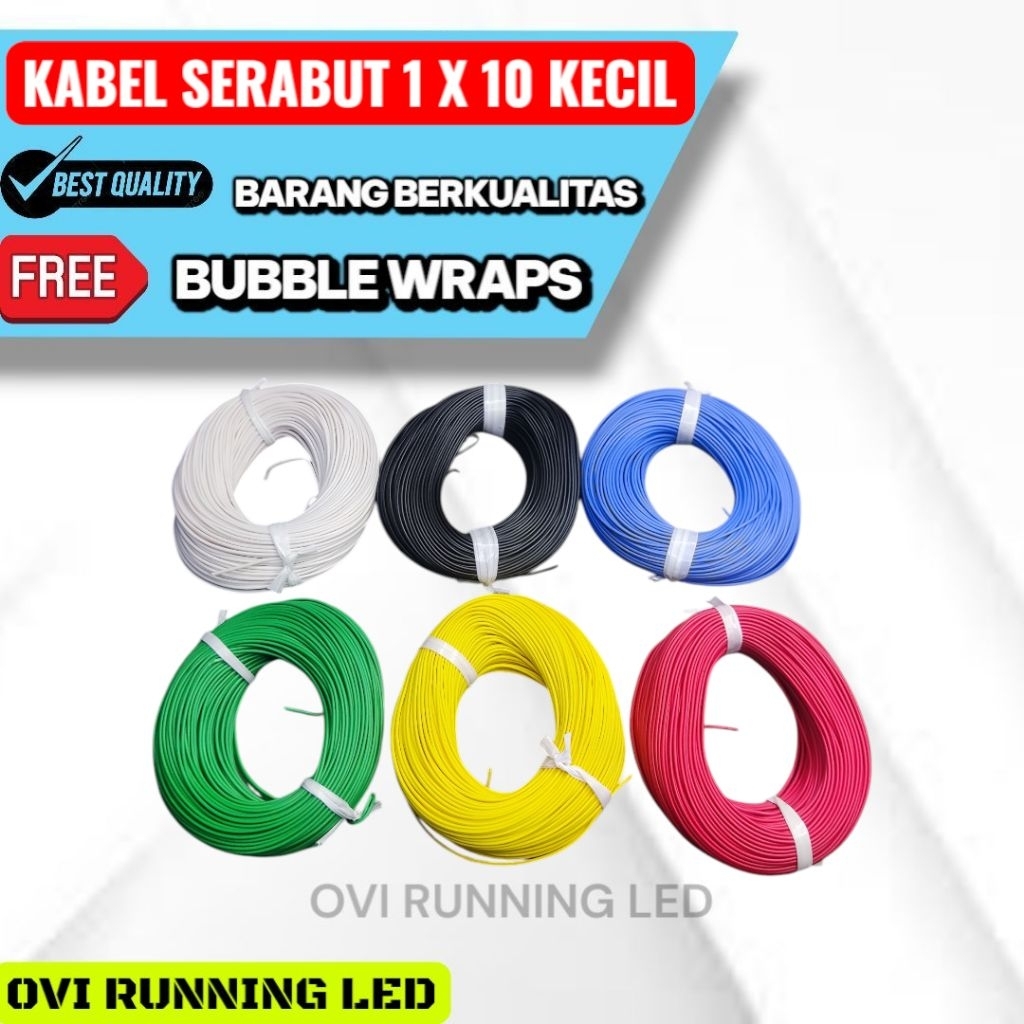 Kabel 1x10 serabut kecil-1roll/50m/Kabel jumper kecil electroniks/Kabel serabut kecil 10 rambut