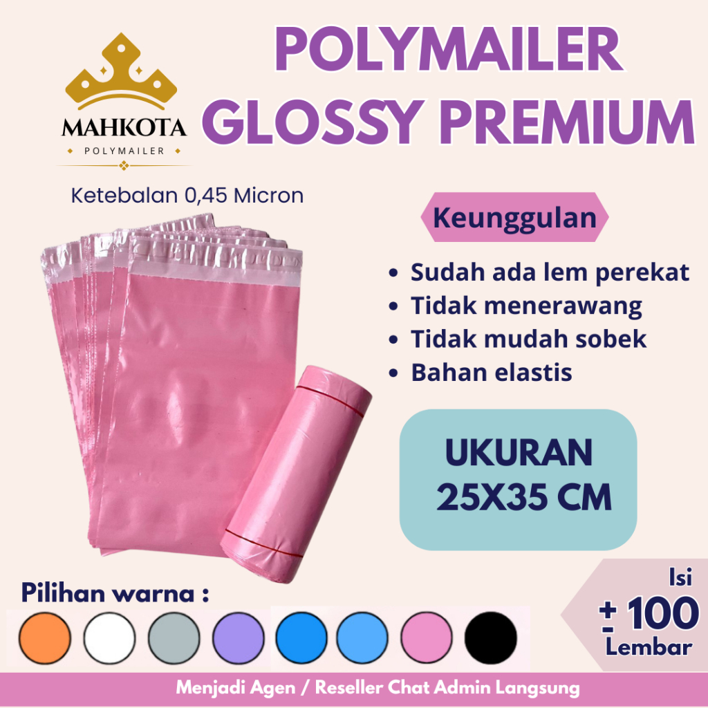 

Plastik packing polymailer glossy 25x35 isi 100 lbr