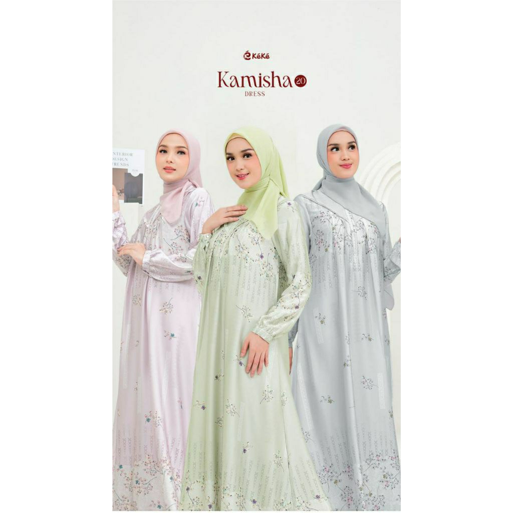 Keke Gamis Kamisha 20 Silver, Sage, Soft Lilac/Gamis Dewasa Bahan Armany Silk/Dress Busana Muslim Br
