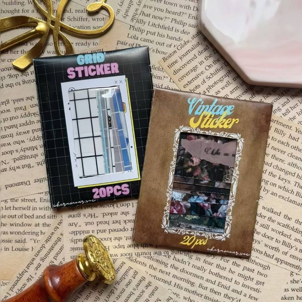 

[ ] 20pcs/pack STRIP STICKER Vintage / sticker grid / washi sticker style / journaling sticker / deco sticker / vintage sticker