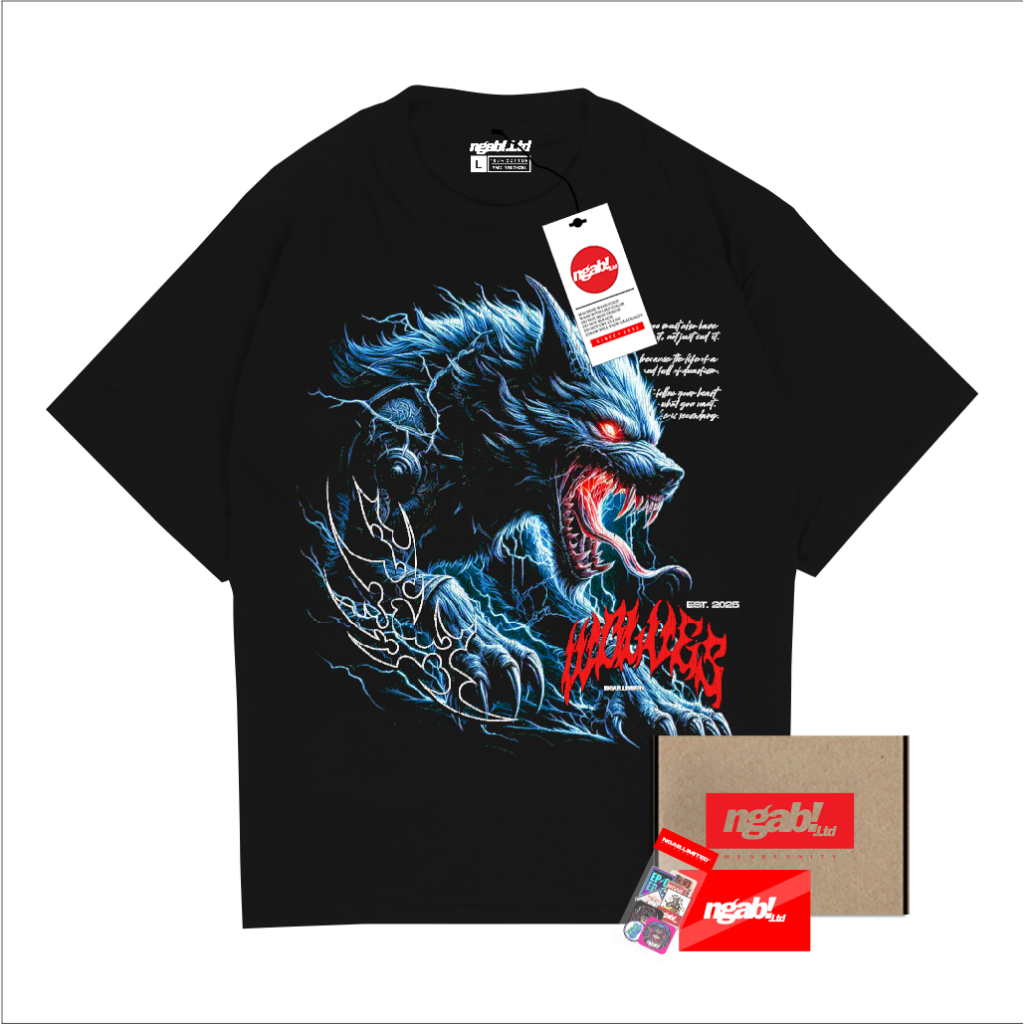 [ORI] Ngab Kaos Baju Distro Oversize Wolves Ngab.Ltd Unisex OVZ037 Hitam Pria Wanita Cotton Combed 2