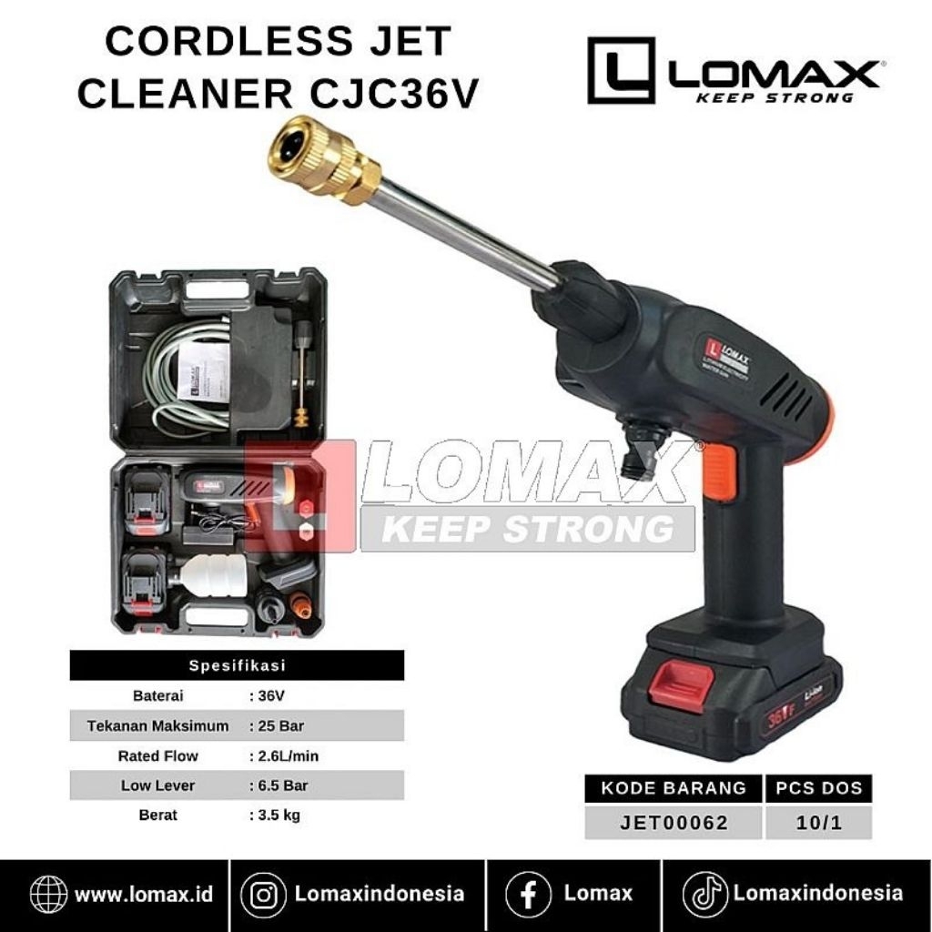 LOMAX JET CLEANER CORDLESS (TANPA KABEL) DENGAN 2 BATERAI