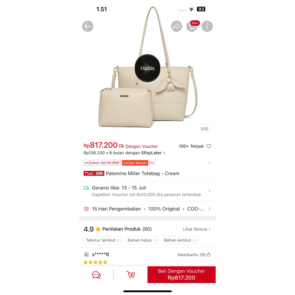 preloved tas palomino (belum pernah dipakai) hanya jual tote saja