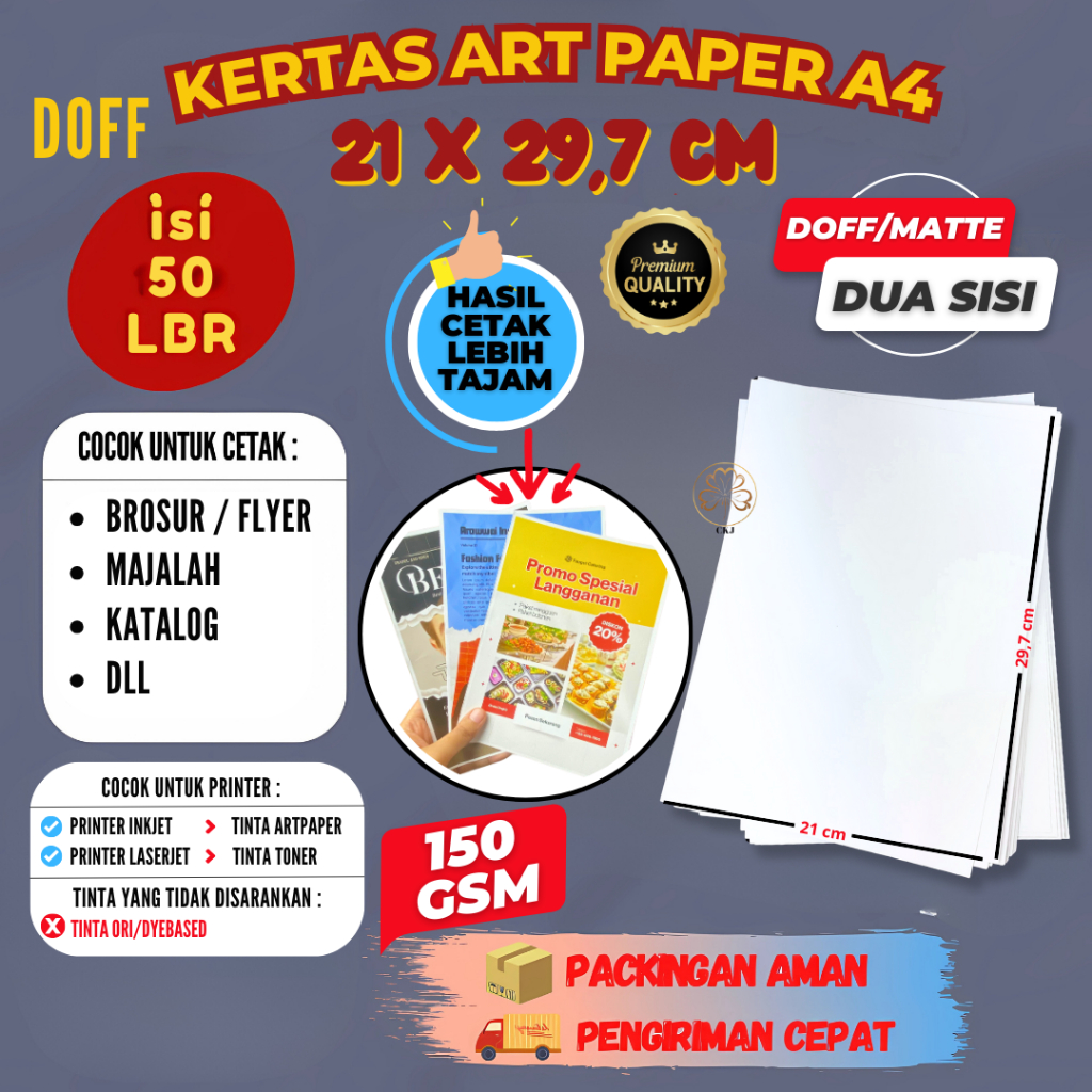 

KERTAS ART PAPER A4 150 GSM 2 SISI ISI 50 LEMBAR