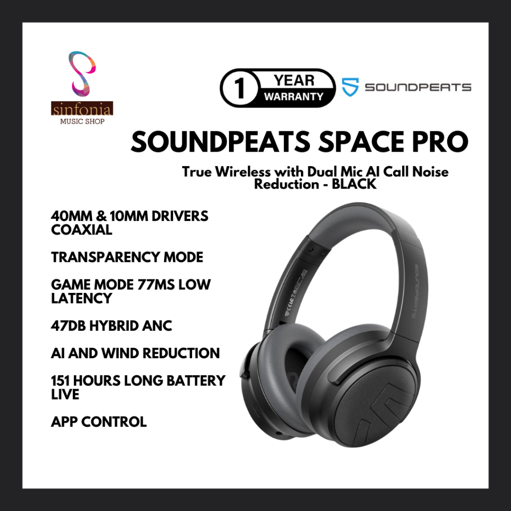 SoundPEATS Space Pro Hybrid ANC Wireless Over-Ear Headphone