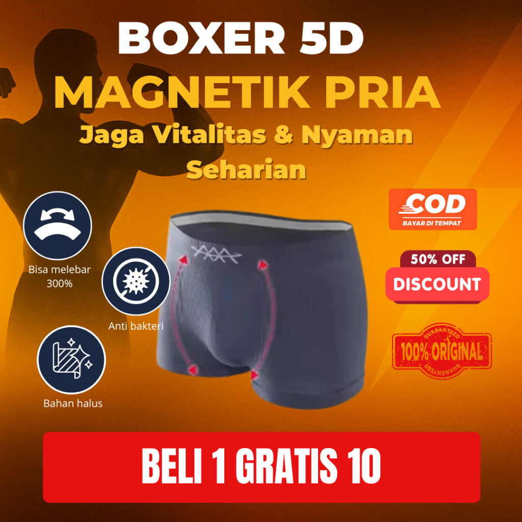 (BELI 1 GRATIS 10) Boxer Pria Magnetik 5D – Celana Dalam Kesehatan Terapi Vitalitas & Nyaman