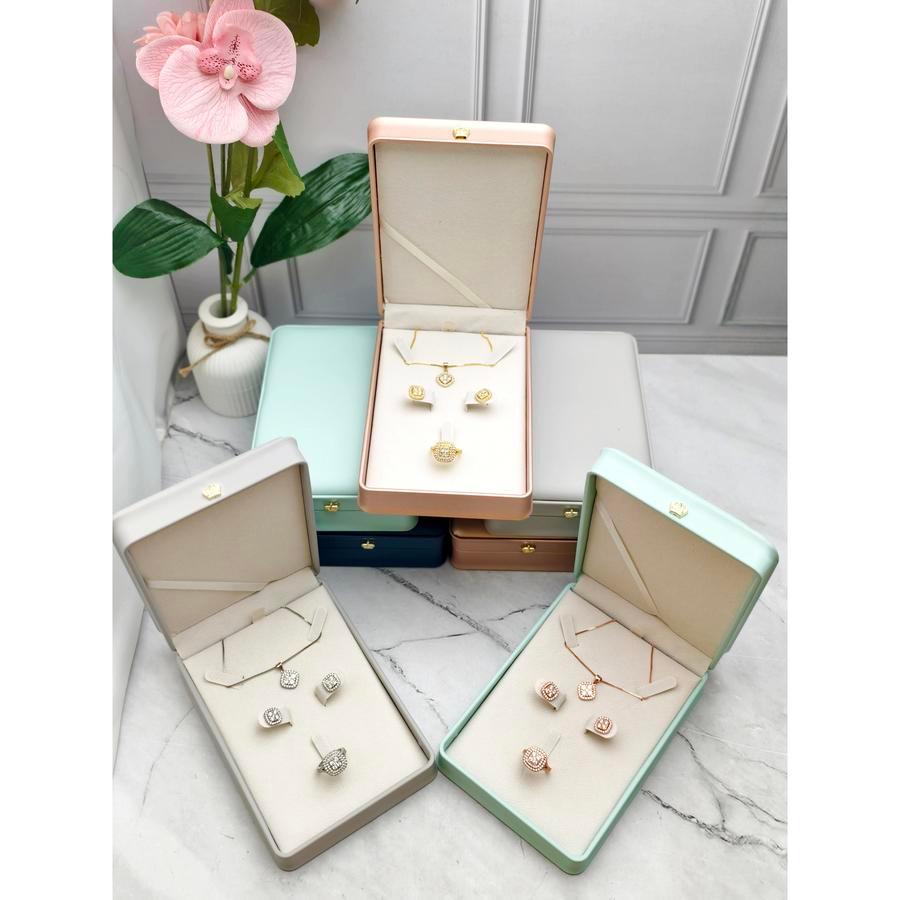 Kotak Set Crown Perhiasan Kalung/Cincin/Anting Bahan Kulit PU Leather