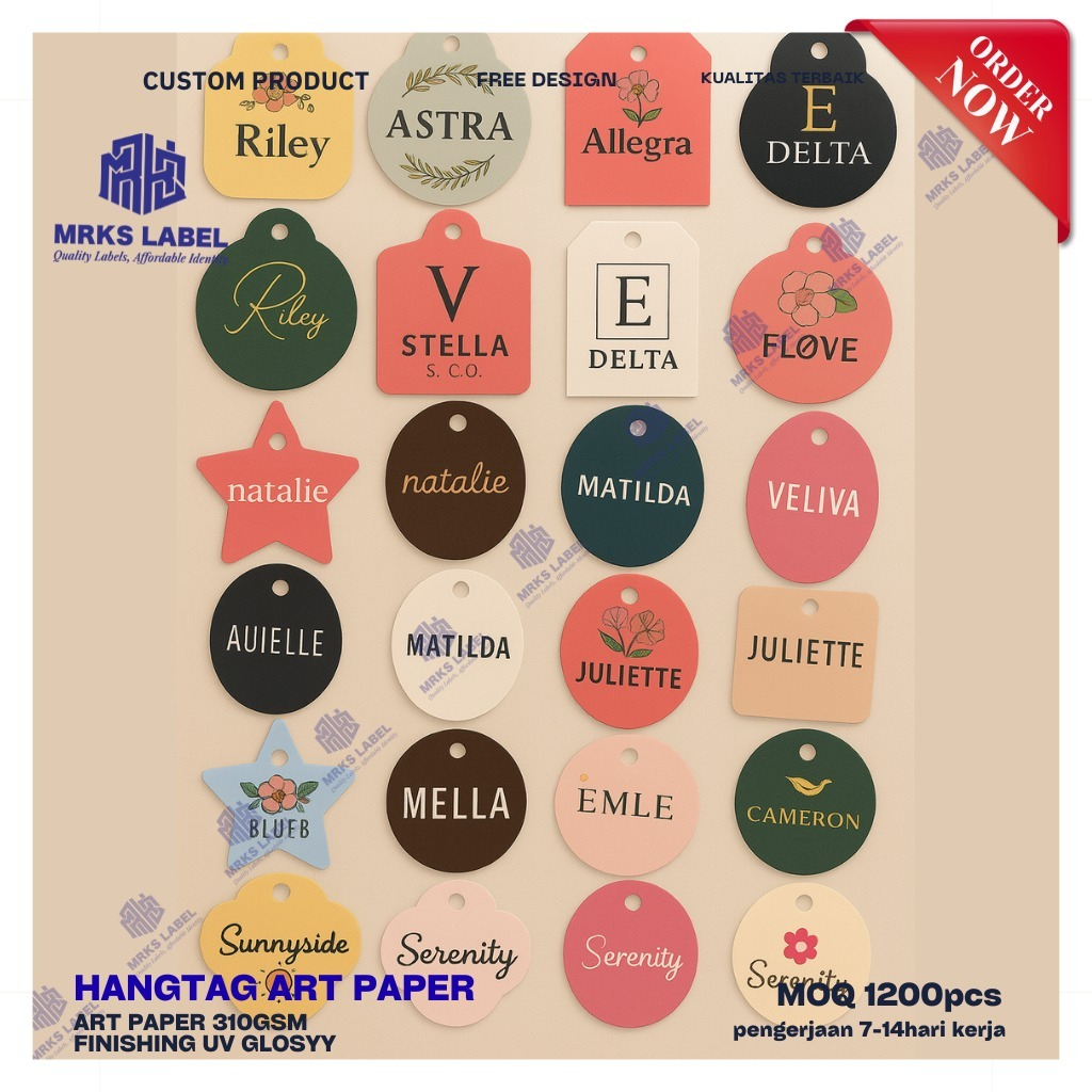 

Hangtag 310gsm UV Full Color – Custom Bentuk + Desain Gratis! Min 100lusin