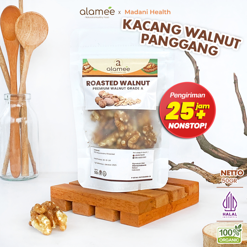 

ALAMEE Roasted Kacang Walnut Kenari Otak Panggang Oven Premium Organik Siap Makan Utuh Cemilan 50g