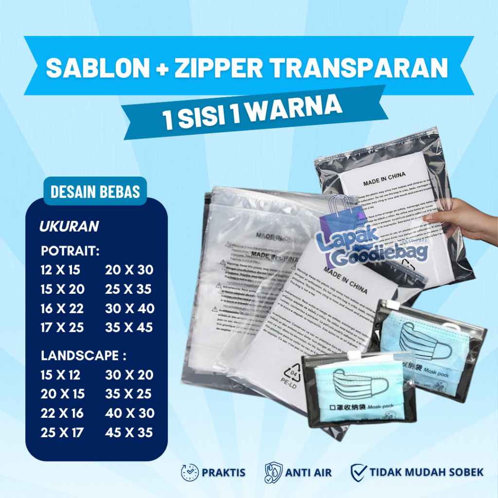 SABLON PLUS ZIPLOCK 1 SISI 1 WARNA Kantong Plastik Packing Travel Pouch Transparan ANTI AIR Map Zipp