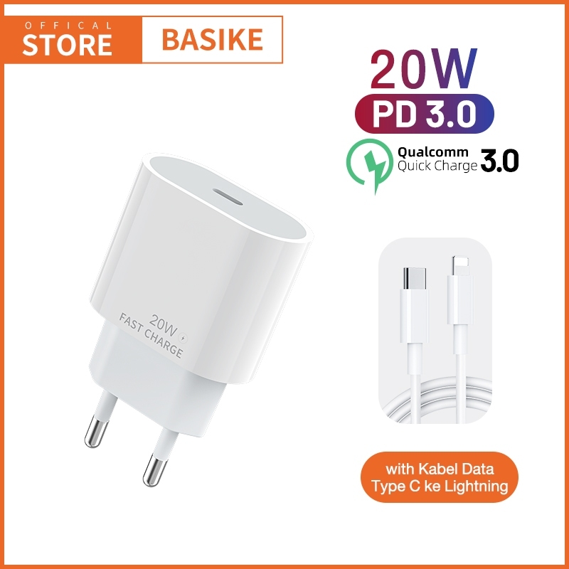 BASIKE Charger iPhone Fast Charging PD20W & Kabel Data Type C to Type C Lightning Original Mini