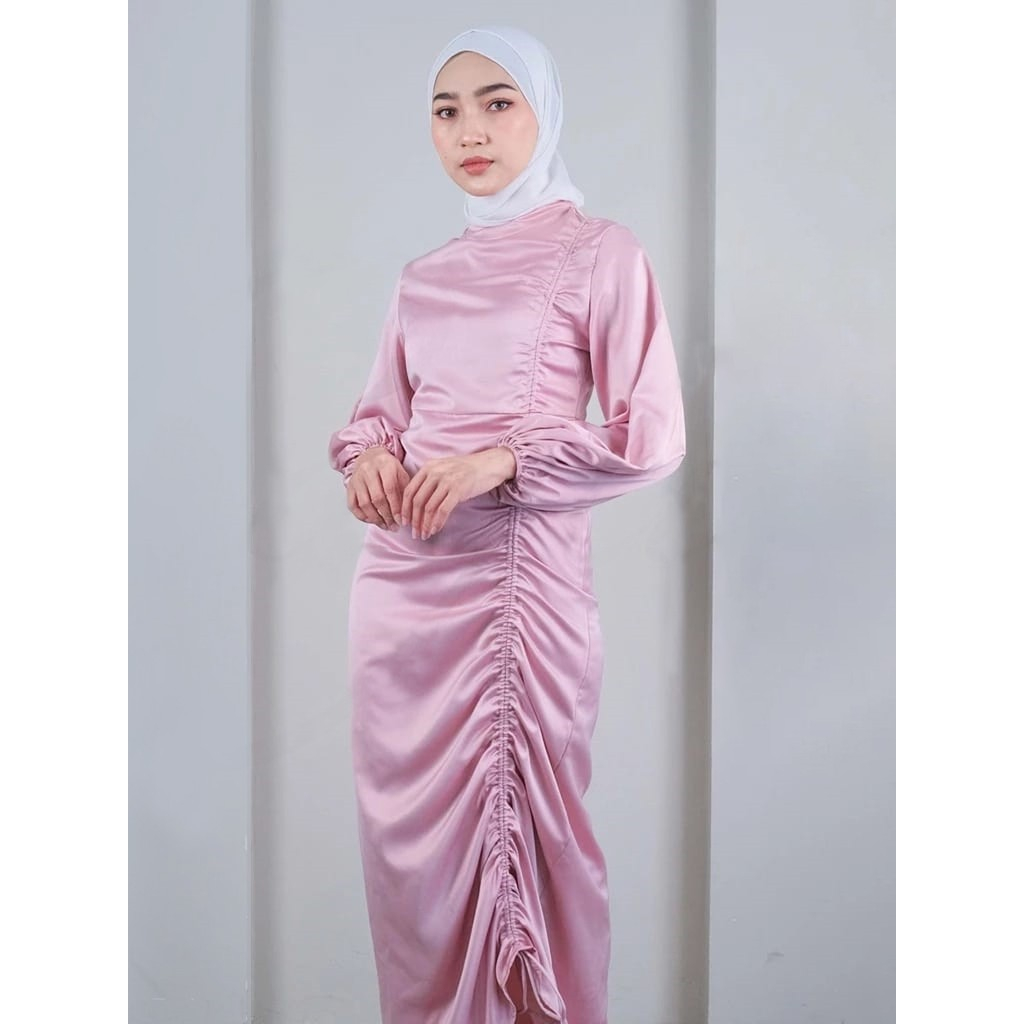 Bridesmaid Dress Satin Wanita Outfit Kondangan Baju Lebaran Dress Wanita Maxi Korean Style Dress Ser