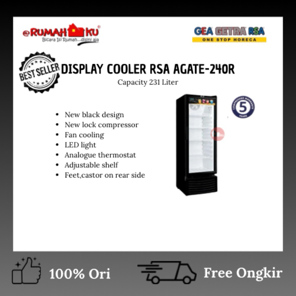 RSA SHOWCASE AGATE-240R/SHOWCASE RSA KAPASITAS 231LITER /RSA SHOWCASE AGATE 4 RAK/SHOWCASE RSA BLACK