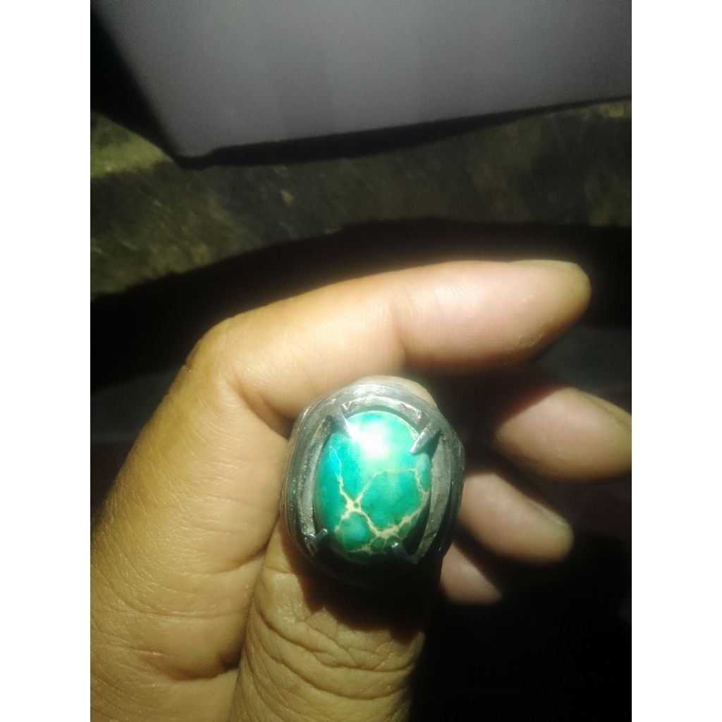 batu akik pirus bertuah temuan sungai keramat ring 8-9model kuno