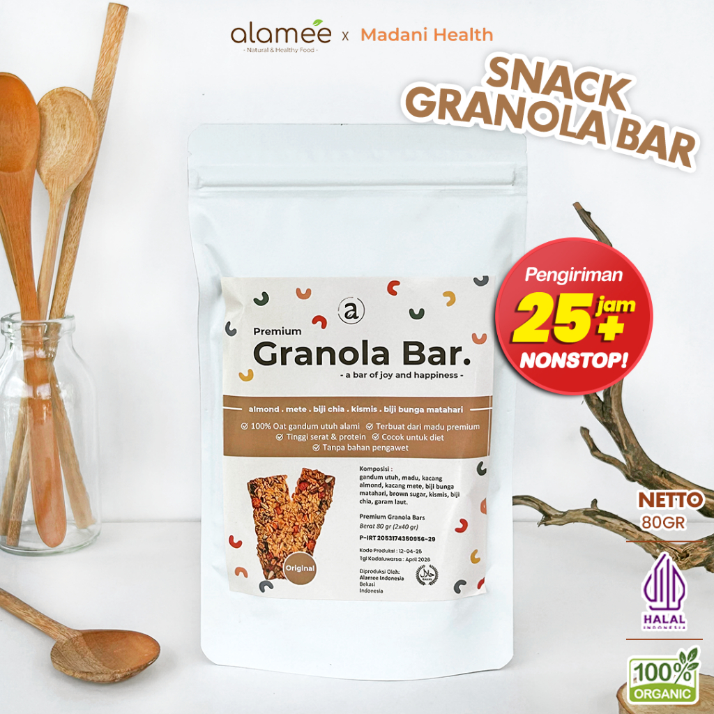 

ALAMEE Granola Bar Snackbar Cemilan Diet Healthy Snack Sehat Camilan isi Kacang Almond dan Oat 80gr
