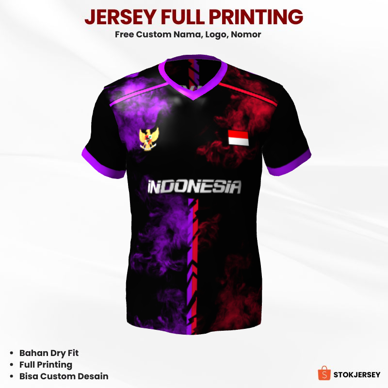 Kaos Jersey Futsal Hitam Ungu Merah Motif Abstrak Asap 572 - Jersey Olahraga Custom