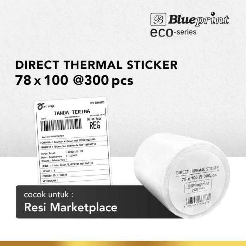 

blue print eco direct thermal sticker label stiker barcode 78x100mm