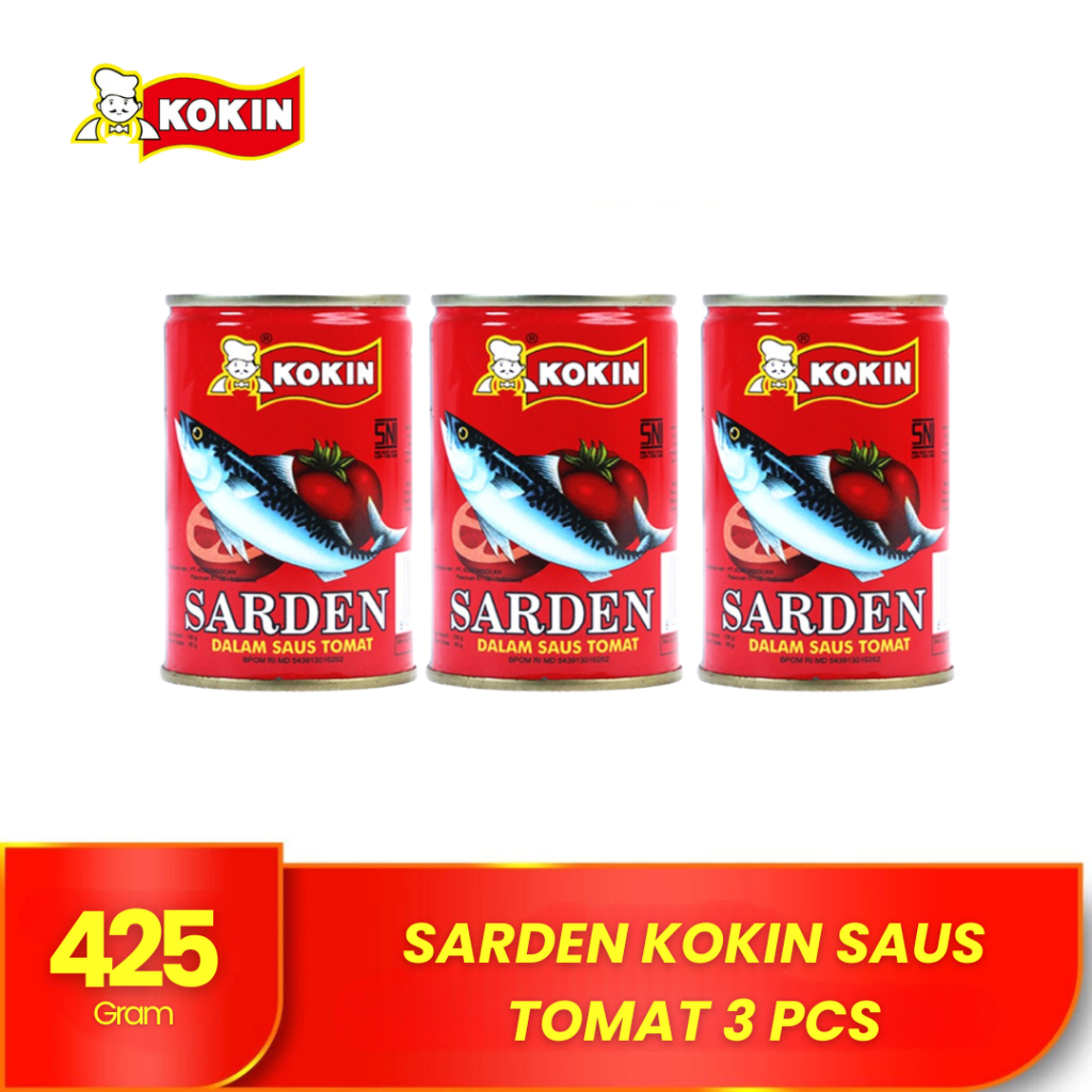 

KOKIN Ikan Sarden Saus Tomat 425 gr Lauk Kaleng Instan Siap Saji Tahan Lama - Triple Pack