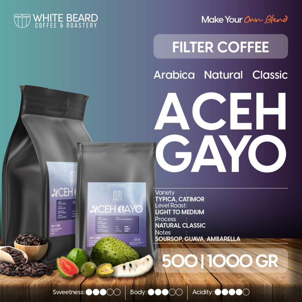 

Whitebeard - Filter Specialty Aceh Gayo Natural Biji Kopi Bubuk Single Origin V60 500 gr 1 Kg