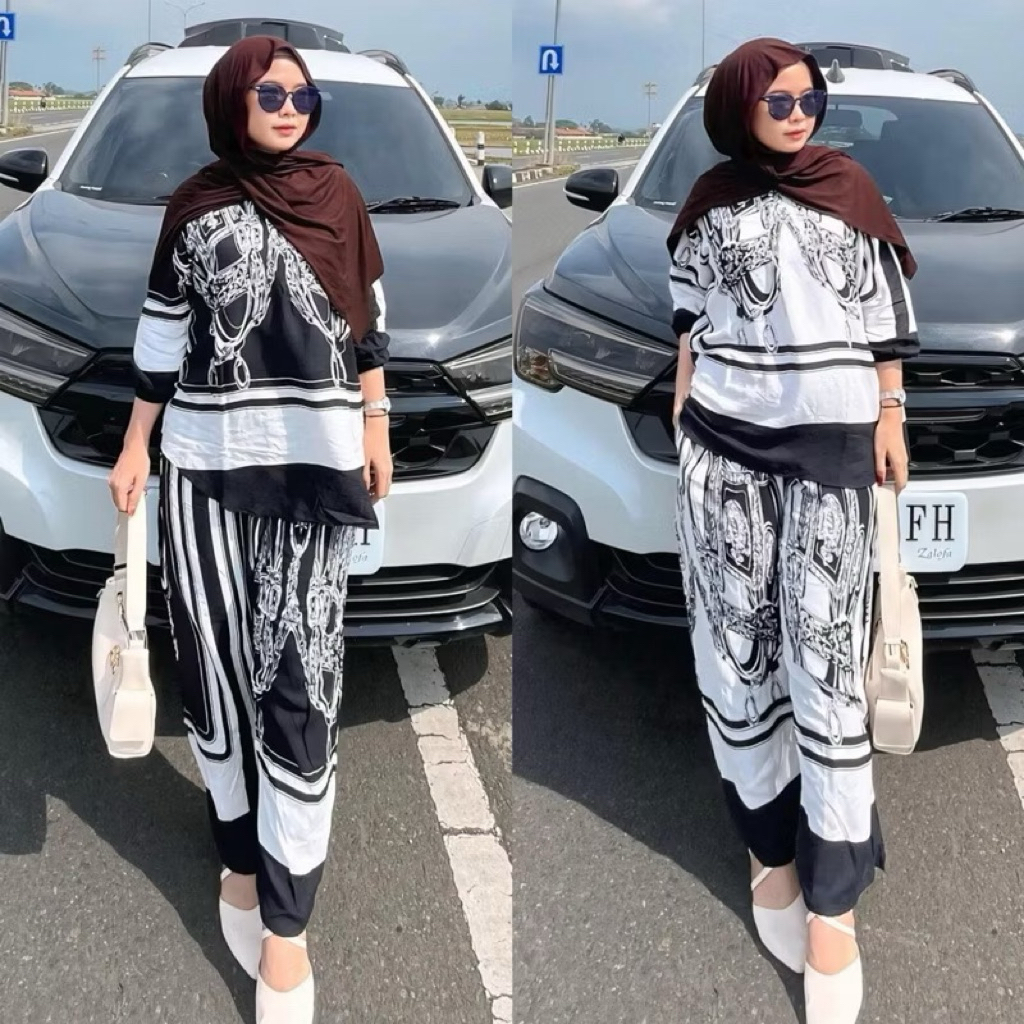 One Set Viral Setelan Wanita Terbaru Wan Set Rayon Motif Premium Piyama Jumbo XXL