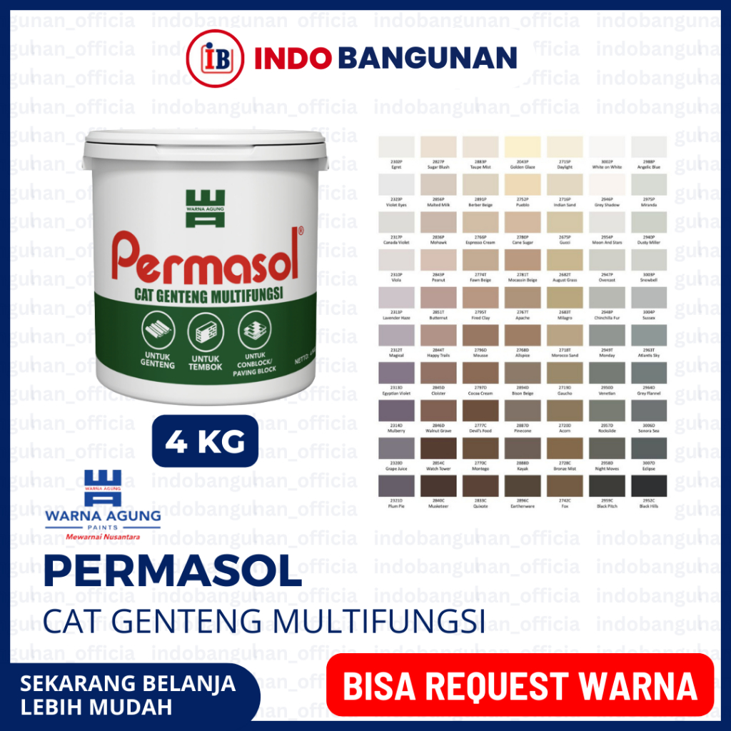 CAT GENTENG MULTIFUNGSI WARNA AGUNG PERMASOL 4KG / BISA REQUEST CUSTOM WARNA PUTIH