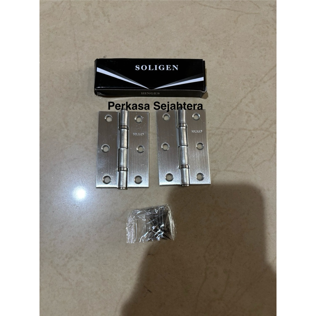 Engsel Tipis ukuran 3” inch SOLIGEN Stainless Steel / Engsel Lemari Jendela
