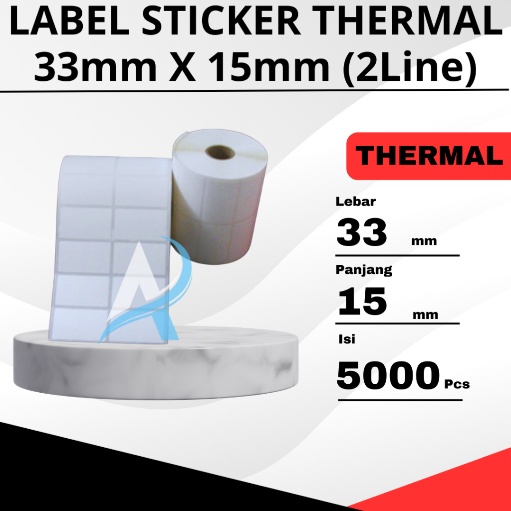

LABEL STICKER THERMAL ROLL 2 LINE 33X15 5000PCS, LABEL STICKER, THERMAL STICKER