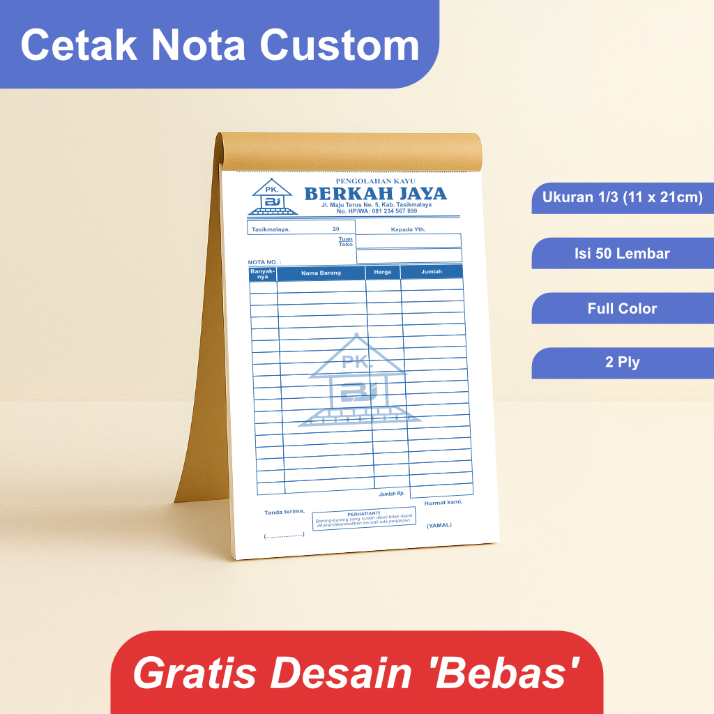 

Cetak Nota Toko Kayu dan Matrial Ukuran 1/4 & 1/3 Rangkap 2 Ply Custom Free Desain Berwarna