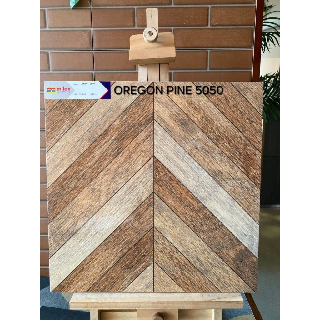 keramik lantai 50x50 motif kayu matt Oregon pine brand Milan ceramic