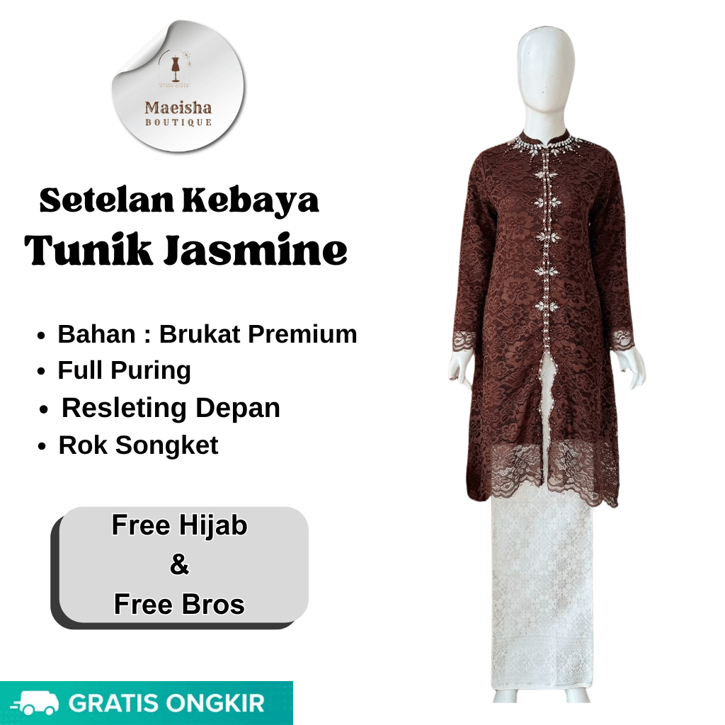 Set Kebaya Jasmine Rok Songket Free Hijab & Bros / Kebaya Brukat Modern / Kebaya Wisuda / Kebaya Son
