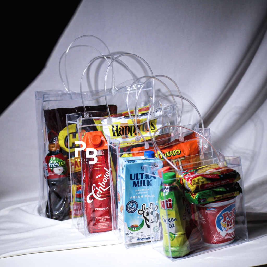 

Tas Mika Transparan Bening Handle Selang Tas Ulang Tahun Anak Souvenir Bridesmaid Wedding Hampers Natal Lebaran Imlek