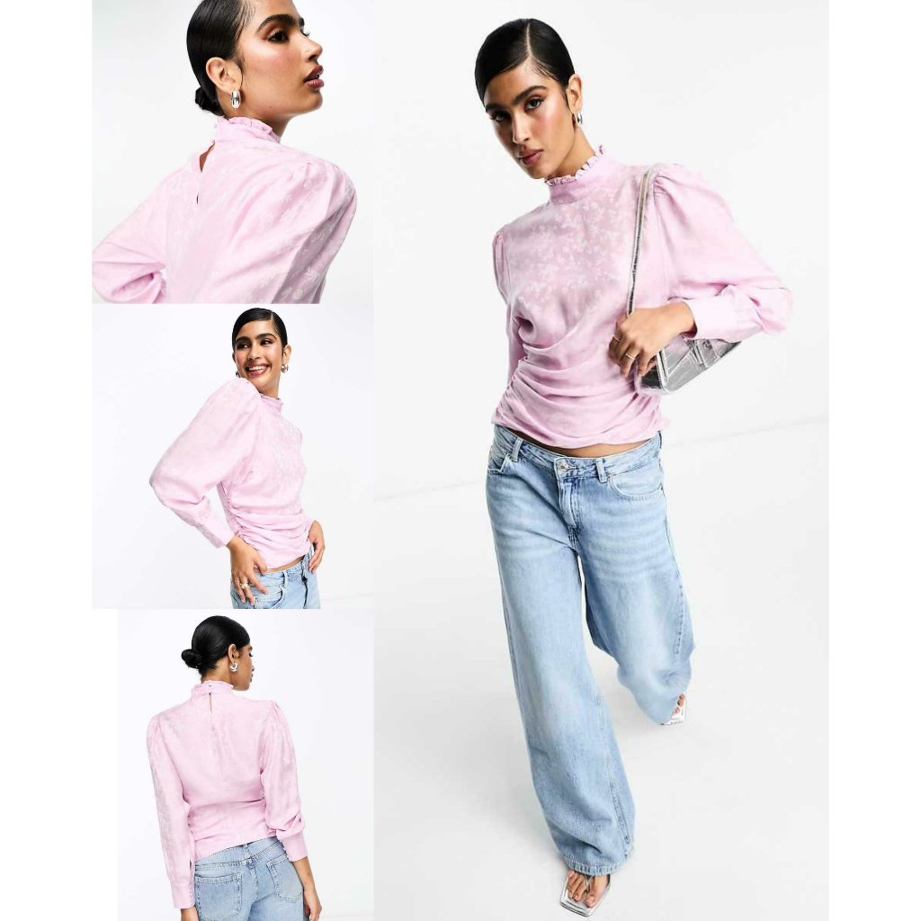 OTHER STORIES Jacquard Blouse With Volume Sleeves And Drape Detail In Lilac - 8367