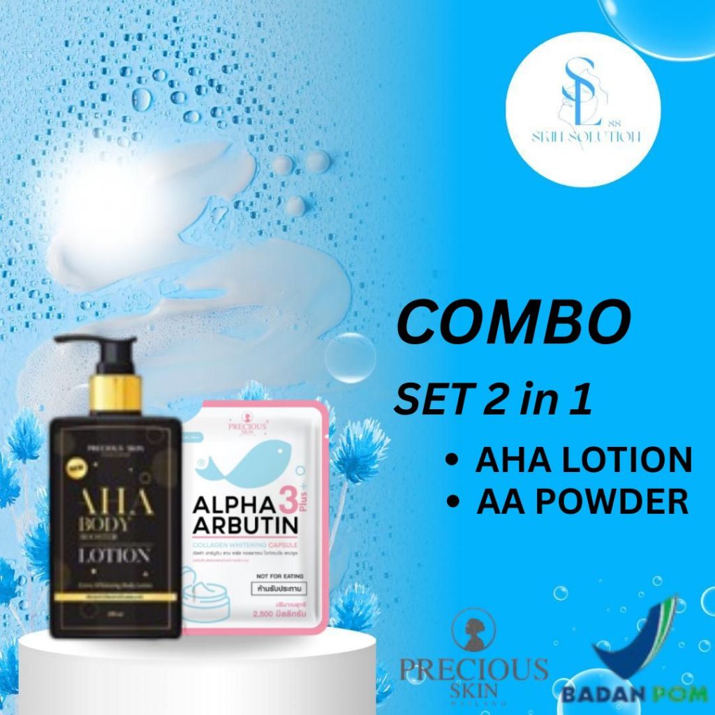 Paket 2in1 Bubuk Alpha Arbutin + AHA Body Lotion / Precious Skin Thailand/ Alpha arbutin Capsule / A