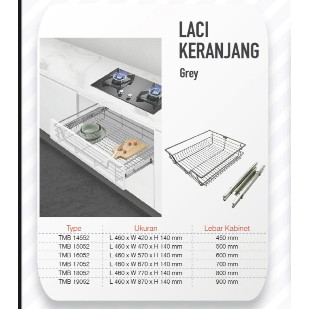 rak laci stainless grey twin panci dan mangkok TMB16052 WW2007-600